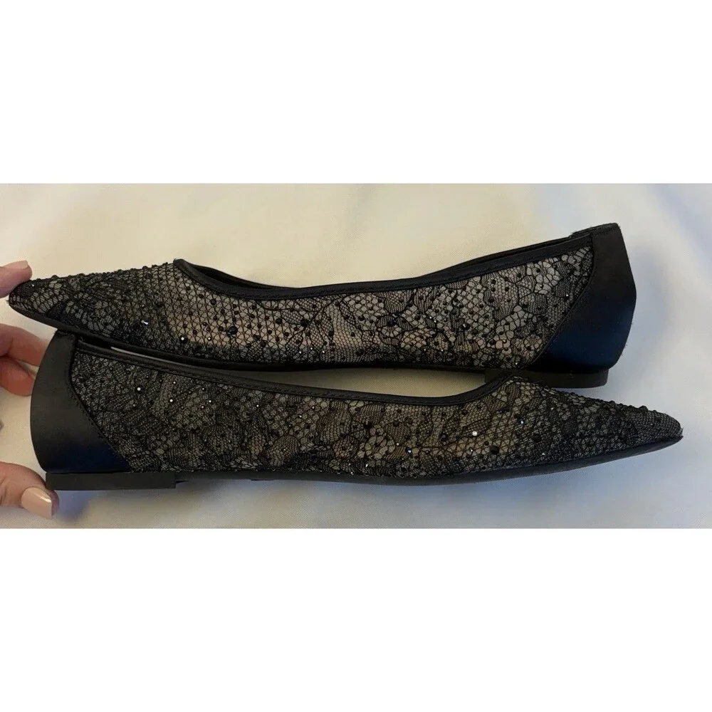 Jewel Badgley Mischka Juliana Black Ballet Flats US 8.5 Mesh Lace Pointed Toe